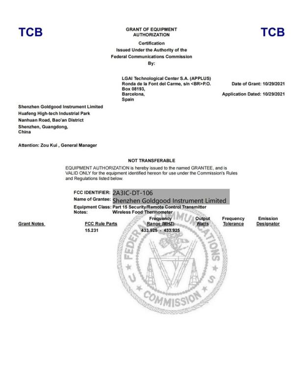 FCC - Shenzhen Goldgood Instrument Limited