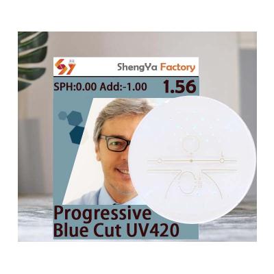 China Blue 1.56 Progressive HMC Progressive Cut Optic Optical Progressive Block Lenses Blue Lens Manufacturers UV420 Nits Spectacle Optics for sale