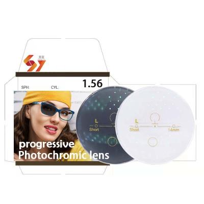 China Lens 1.56 HMC Progressive Optical Lenses Manufacturers Spectacle Progressive Photochromic Super Hydrophobic Nits Optical Lenses 1.56 for sale