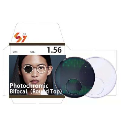 China Manufacturers CR39 round cover photo lens 1.56 1.49 1.61 1.67 1.74 optical lens 1.56 optics round cover hmc spec bifocal lenses gray bifocal optics for sale