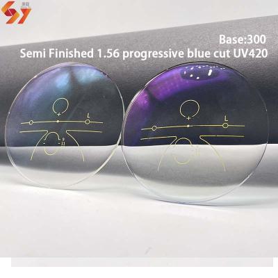 China Progressive Semi Finished 1.56 Block UV420 Lens Manufacturers Spectacle Optical Blue Lens SF Cup Progressive Blue Nits Optics Lenses Lens for sale