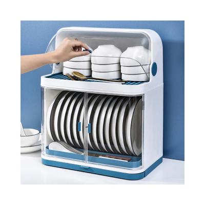 China Sustainable Kitchen Dish Rack Tableware Storage Box With Lid Drain Dish Rack Double-Layer Dish Rack Household Plastic Cabinets for sale