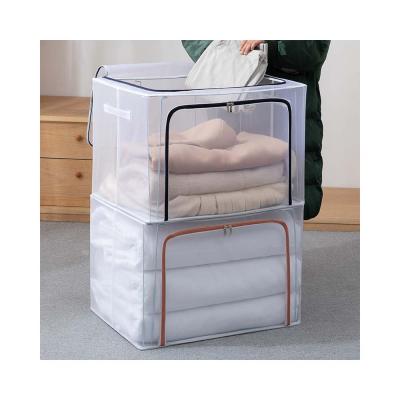 China Wholesale Wardrobe Quilt Clothing Storage Box Steel Frame Collapsible Box Mesh Finishing Nylon Storage Box Contemporary Hot Selling Nylon Storage Box for sale