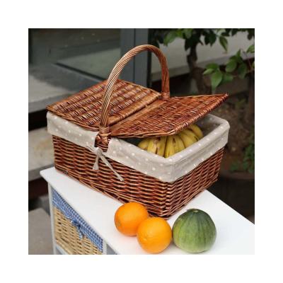 China Wholesale Art Decor New Large Handmade Cooler Storage Picnic Basket Rattan Wicker Four Person Basket Tableware Set With Dishes for sale