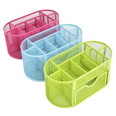 China Minimalist Hot Selling Office Accessories 9 Compartment Multifunctional Metal Mesh Desk Divided Organizer for sale