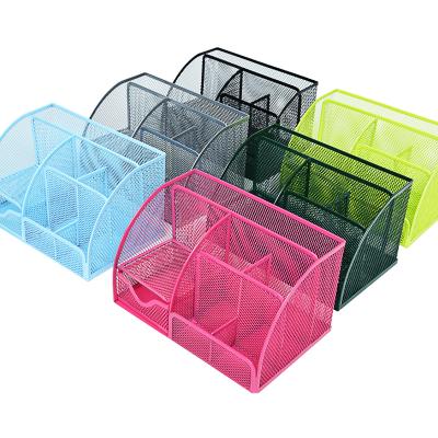 China Art Decor Hot Selling Desk accessories6 Divided Compartment Metal Mesh Multifunctional Desk Organizer for sale