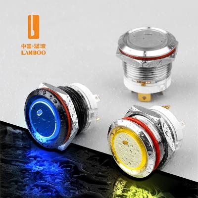 China LANBOO 19/22mm 19/22mm Ultra Short Heavy Duty Heavy Duty Metal Push Button Switch 304 Stainless Steel IP67 RoHS Ignition Delay UL LB19/22E for sale