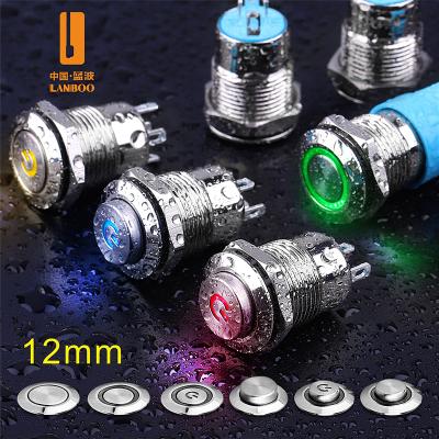 China LANBOO Momentary or Latching 12mm Illuminated Mini Push Button Metal Switch LB12B2 for sale