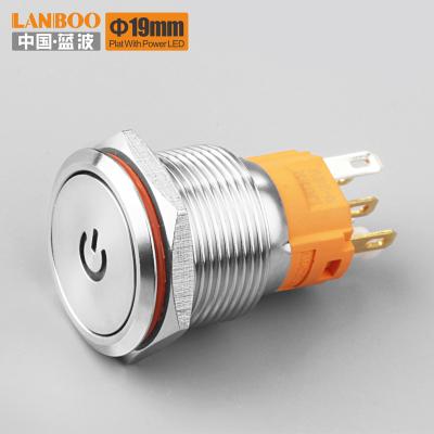 China LANBOO 19mm momentary or latching on lamp switch with Plat with power LED LB19A-push button switch for sale