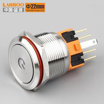 China LANBOO 22mm Momentary Or Latching Push Button Reset Switch With Flat Power LED LB16B-push Button Reset Switch for sale