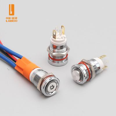 China Ring Illuminate Waterproof Metal Single Button Flat Momentary Pole Switch LB12E for sale