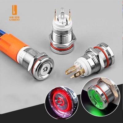 China LANBOO 12mm High Quality Heavy Current 3V 9V 12V 24V 110V 220V LB12E Green Blue Red Metal Push Button Switch 7A Large 1NO LED for sale