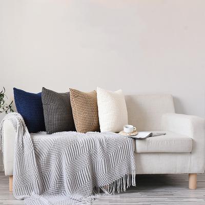 China Modern Simple Anti-static Living Room Sofa Throw Pillowcase Cushion Cover Solid Color Style Square Rectangle Corn Niblet Plush for sale