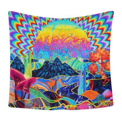 China Custom Twill Image Logo Digital Printing Psychedelic Hippie Landscape Background Cloth Household Wall Hanging Tapestry for sale