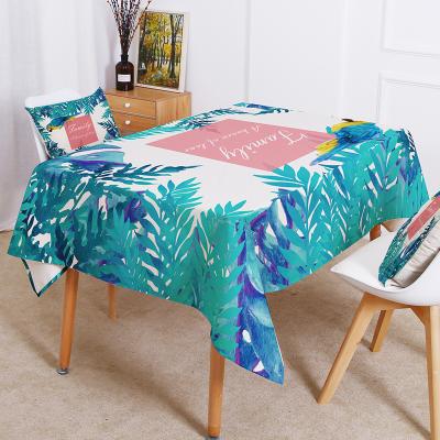 China Nordic style woven design high definition waterproof colorful floral flamingo leaves printed waterproof desk tablecloth for sale