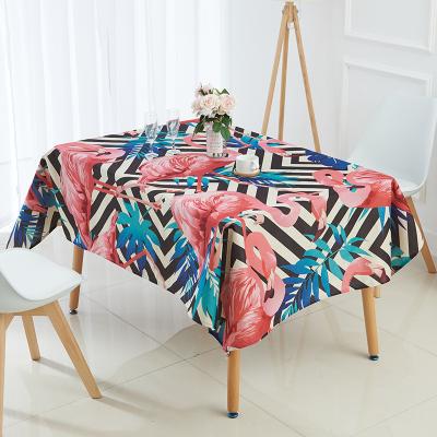 China Waterproof modern style woven colorful floral leaves flamingo design high definition printed waterproof desk tablecloth for sale