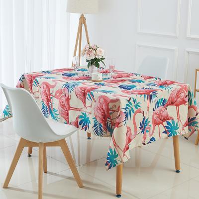 China Waterproof Sell Well Woven Colorful Floral Palm Leaves Flamingo Design High Definition Printed Waterproof Desk Table Cloth for sale