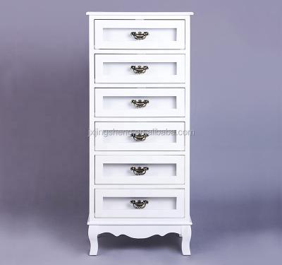 China Classic Design White Wood Storage Living Room Furniture 6 Drawers Chest Cabinet for sale