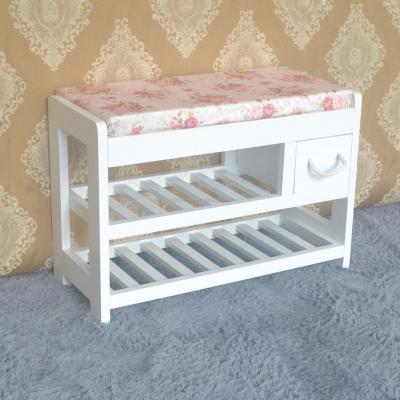 China High Quality Solid Wood Wooden Shoe Rack White Changing Shoes Bench With Cushion for sale