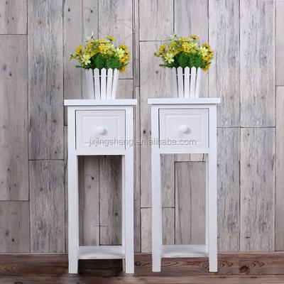 China White Slim Hallway Living Room Tall Wooden Side Tables Solid Wood Pair With Drawer for sale