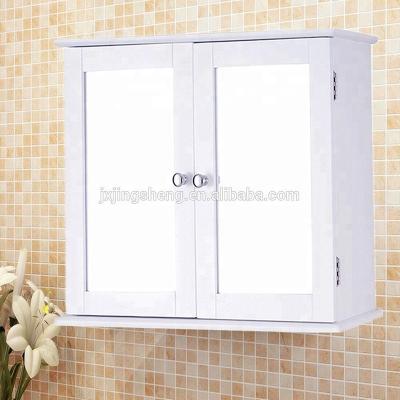 China Large Double Mirror Modern Wood White Door Wall Mountable Bathroom Cabinet for sale