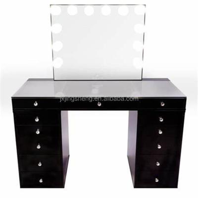 China Modern Hot Selling Mirrored Makeup Vanity Table Set Mirrored Bedroom Dressing With Hollywood Lighted Makeup Mirror for sale