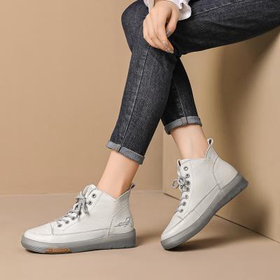 China Custom Logo Custom Shoes Maker Top Layer Custom Cowhide Fashion Trend Thick Soled Leather High Top Sports Skateboarding Women White Sports Shoes for sale