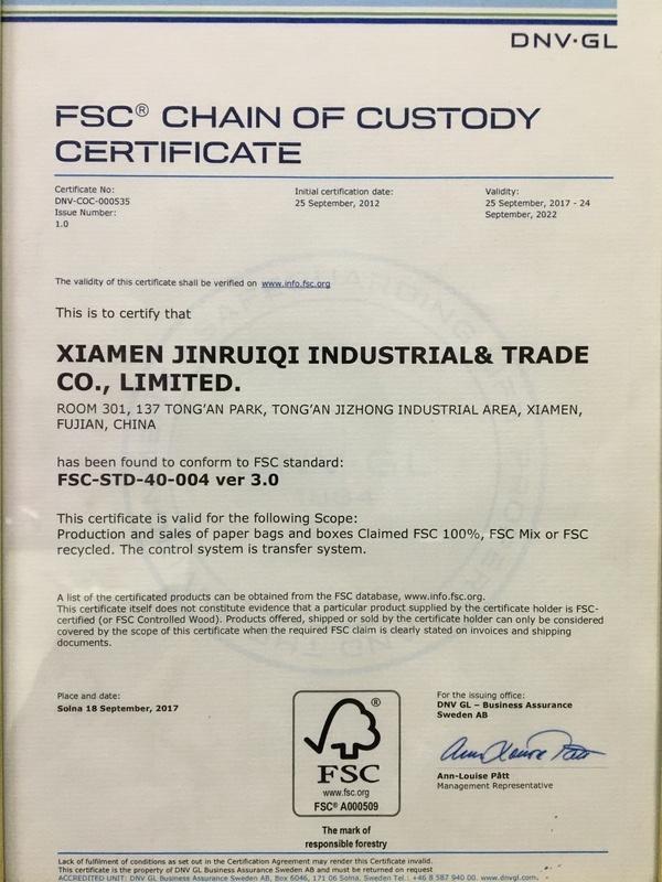 FSC - Xiamen Jinruiqi Industrial & Trade Co., Ltd.