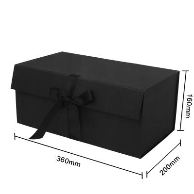 China Recycled Materials Black Packaging Gift Box Customized Single Folding Gift Box With Universal Ribbon Flip for sale