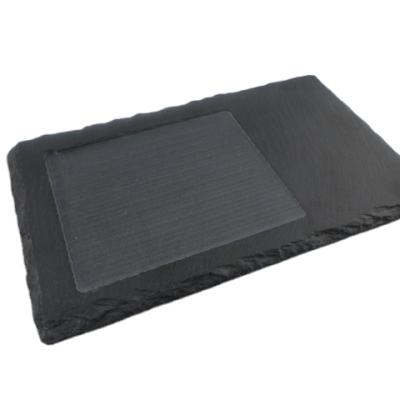 China Wholesale Natural Viable Edge 22*13*0.5cm Rectangle Fluted Slate Plate Stone Dish Slate Cheese Board With Eva Feet for sale