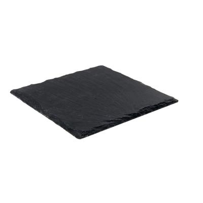 China 30*30*0.5cm Square Black Slate Dish Stone Dish Natural Sustainable Slate Place Mat With Eva Feet for sale