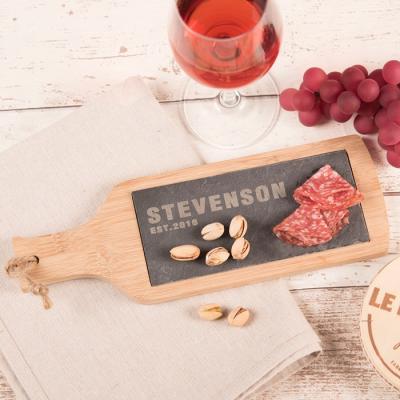 China Factory Direct Sales 28*9.5*1cm Sustainable Rectangle Black Wooden Slate Wine Bottle Food Serving Board for sale