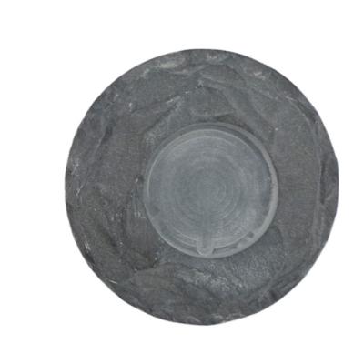 China Factory Wholesale Price Dia10cm Mushroom Black Edge Handmade Round Slate Candle Holder Home Decoration Votive Candle Holder With Eva Feet for sale