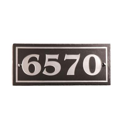 China Rustic Handmade Natural Edge 18*8*0.5cm Rectangle Custom Design Decorative Fluted And Printed Slate Nameplate For Door for sale