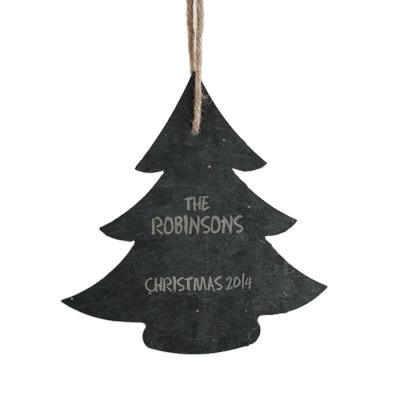 China Worldwide Handmade Personalized Laser Engrave Design 23*22*0.5cm Christmas Tree Shape Decorative Hanging Natural Slate Stone Crafts for sale