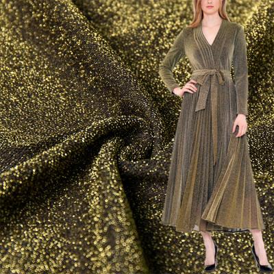 China Wholesale Anti-static Gold Elastic Knitted Yarn Dyed Chenille Fabric Glitter High Stretch Nylon Lurex Yarn Metallic Fabrics for sale