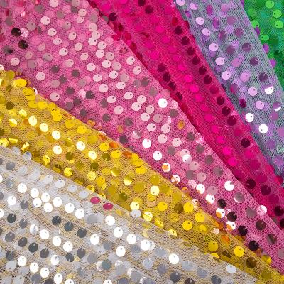 China Colorful Sequin Fabric 9mm Large Sequin Mesh Embroidery Fabric Glitter Stage Tulle Dress High Quality Polyester Tear-Resistant Fabric for sale