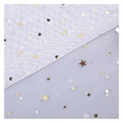 China Hot-selling Breathable Mesh Fabric Girl Stage Foil Sequin Lace Fabric Star Moon Pattern Sequin Fancy Lightweight Fabric for sale