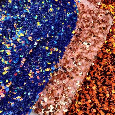 China Breathable Shiny Multicolor Fashion 3D Embroidery Fabric Stock 5mm Sequin Holographic Sequin Fabric for sale