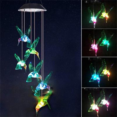 China Garden Color Changing Hanging Solar Led String Lights Decorative Light Hummingbird Wind Chime Light for Home Decor for sale