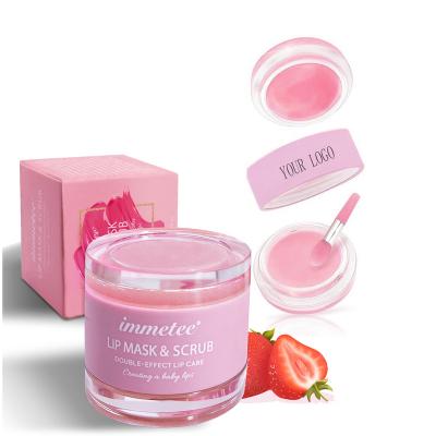 China Moisturizer Immetee Organic Lip Balm Mask Vitamin E Lip Mask With Spoon Strawberry Lip Scrub For Softening for sale