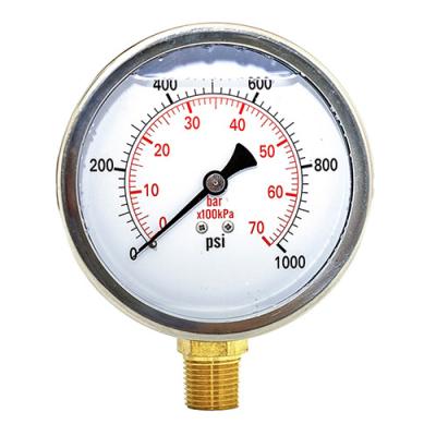 China 4 Inch Liquid 1000psi  Silicone Filled Pressure Gauge 1/2 NPT 101.6mm for sale