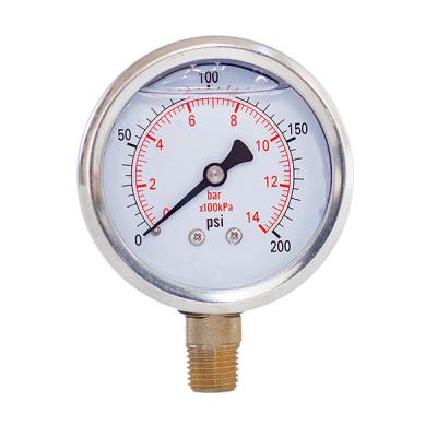 China 6.3cm 2in Lower Back Mount Liquid Filled Pressure Gauges 200Psi 1/4 BSPT for sale