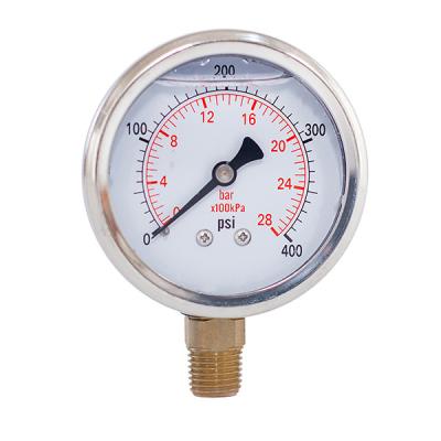 China 28 Bar SS 2.5Inch Liquid Filled Pressure Gauges 1/4 Thread Compound Pressure Gauge for sale