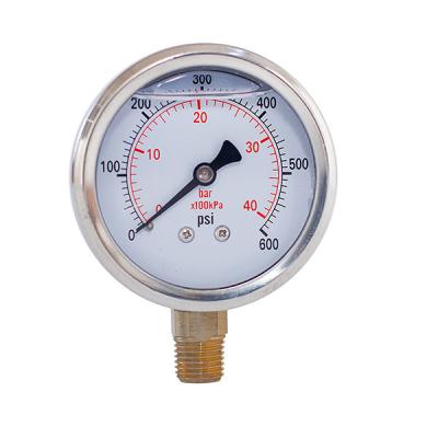 China 40 Bar 2in Glycerine Pressure Gauge 1/4 BSP Lower Mount Pressure Gauge for sale