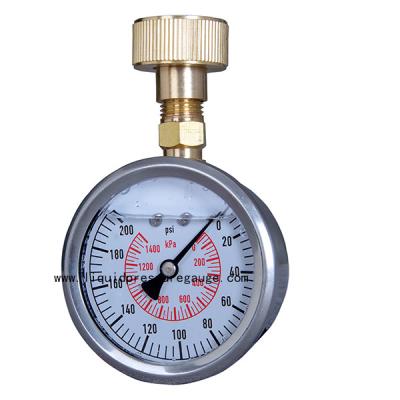 China Glycerine Liquid Filled Water Pressure Test Gauge 200Psi 3/4