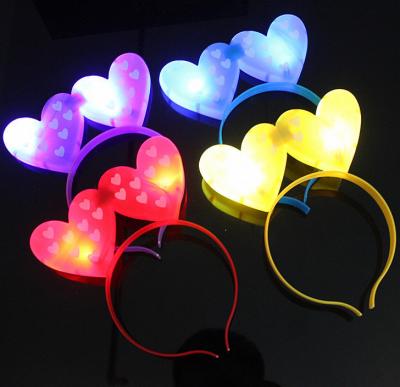 China Stocked Cute LED Flashing Heart Headband Girl Bows Blinking Glow Hairbands Party Kids Toy for sale