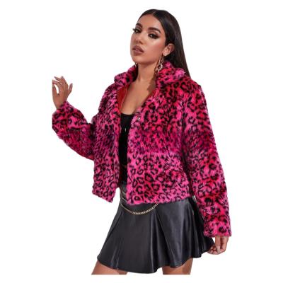 China Anti-wrinkle Direct from Manufacturer Hot Selling Women's Coat Long Sleeved European American Lapel Red Leopard Print Large Fur Collar for sale