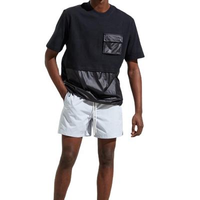 China Anti-wrinkle Mens Street Wear Style Shorts Sleeve Black Plus Size Mens Patchwork Pocket T-Shirts for sale