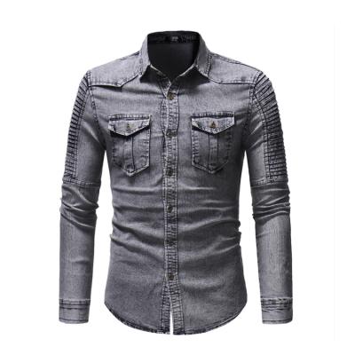 China Factory Wholesale Anti-pilling Best Quality Customized Washed Casual Men's Long Sleeve Denim Shirts for sale